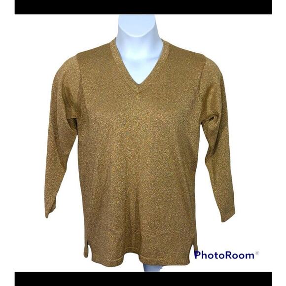 Petite Dimensions Vintage Gold Metallic Wool Blend Sweater Petite Medium Holiday - Picture 10 of 11